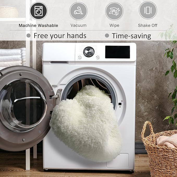 PAGISOFE Machine Washable Area Rugs for Living Room 6x9 Ft,Cream White Soft Fuzzy Shaggy Rugs for Bedroom, Office Ivory Nursery Carpet Boys Girls Dorm Pastel Rug for Kids Room Home Decor Aesthetic