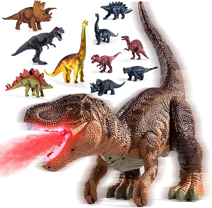 24" Large Dinosaur Toys for Kids 3-5, Big Dinosaur Tyrannosaurus rex Figure Toy with 10+ Dinosaurs Belly Storage, Gliding Wheels, Lights Sounds & Mist Spray – T-Rex that eats Toy for Boys Gift