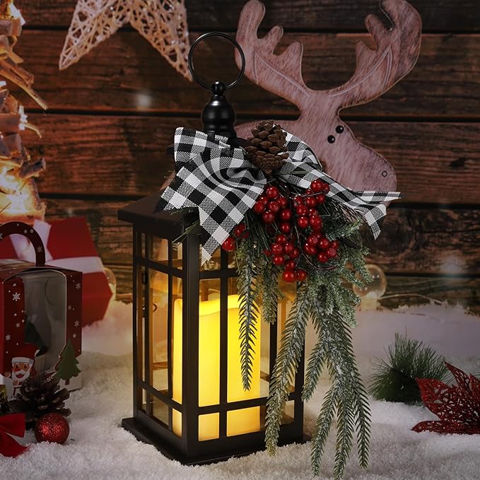 Christmas Decorations Christmas Lantern, Christmas Decor Candle Lanterns, 14 Inch Flameless Candle Lantern, Outdoor Patios Indoor Home Table Fireplace Farmhouse Decorations,Holiday Xmas Gifts