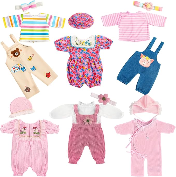 6 Sets 14-16 Inch Baby Doll Accessories & Clothes - Dress Outfits Headbands Accessories fits New Born 43cm Doll, 15 inch Baby Doll