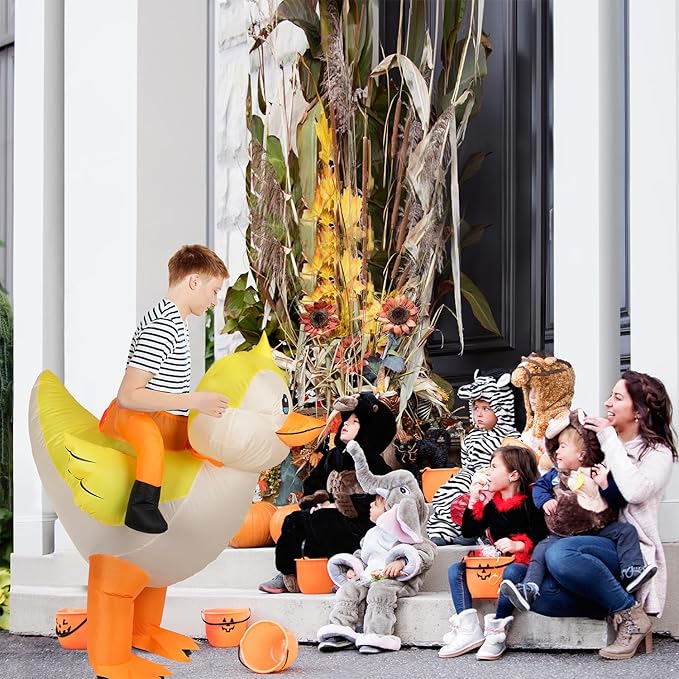 M MH ZONE Inflatable Duck Costume for Kids - Blow Up Ride on Yellow Halloween Party Suit for Boys Girls