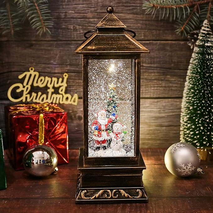 Snow Globe, Christmas Snow Globes with Swirling Glitter, USB Powered or Battery Operated Christmas Lantern for Christmas Thanksgiving Party Home Decorations (Christmas Tree, Santa Claus and Snowman)