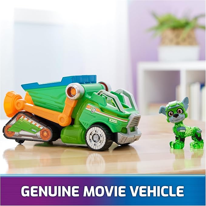 Paw Patrol: The Mighty Movie, Toy Garbage Truck Recycler with Rocky Mighty Pups Action Figure, Lights and Sounds, Kids Toys for Boys & Girls 3+