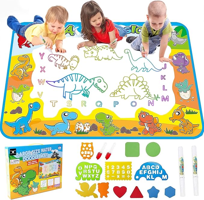 Kids Toys Water Doodle Mat: Dinosaur Painting Coloring Pad for Toddlers 1-3 - Aqua Magic Drawing Board for 2 3 4 Year Old Toddler Arts and Crafts Christmas Birthday Gifts for Girls Boys Age 2-4 3-5