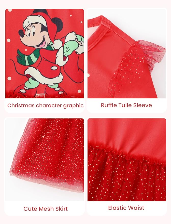 Disney Princess Frozen Minnie Mouse Dress Girls Sparkle Ruffle Tulle Tutu Birthday Party Fall Outfits Clothes Baby to Toddler