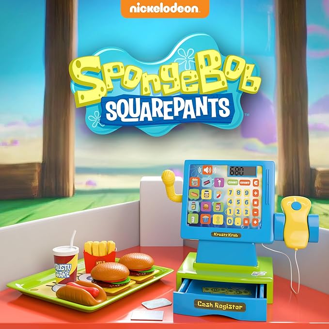 Lollipop Spongebob Cash Register Play Set - Krusty Krab Cash Register - Includes Toy Cash Register and Realistic Play Food Items with Pretend Food and Play Money