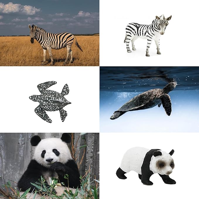 Mbrain 24 Pcs Plastic Realistic Small Safari & Ocean Animal Figures with Flash Cards, Learning & Montessori Toys for 3-5 Year Olds