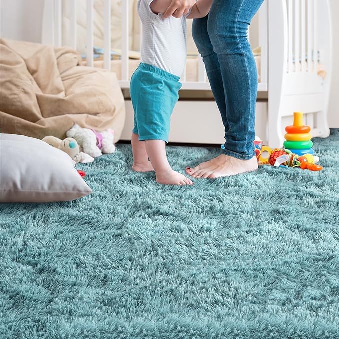 Ompaa Ultra Soft Fluffy Bedroom Rugs Memory Foam Carpet, 6x9 Feet Dark Cyan Area Rugs, Shaggy Living Room Rug Fuzzy Accent Carpets for Kids Girls Rooms, Modern Apartment Dorm Indoor Home Decor