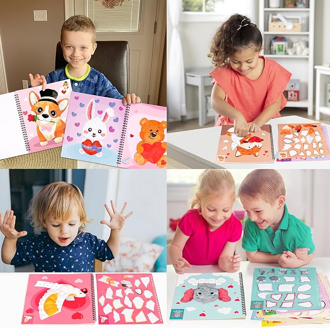 90shine 2PCS Valentine's Day Gifts for Kids Sticker Books - Valentines Crafts Ages 4-8 Create 22 Pictures