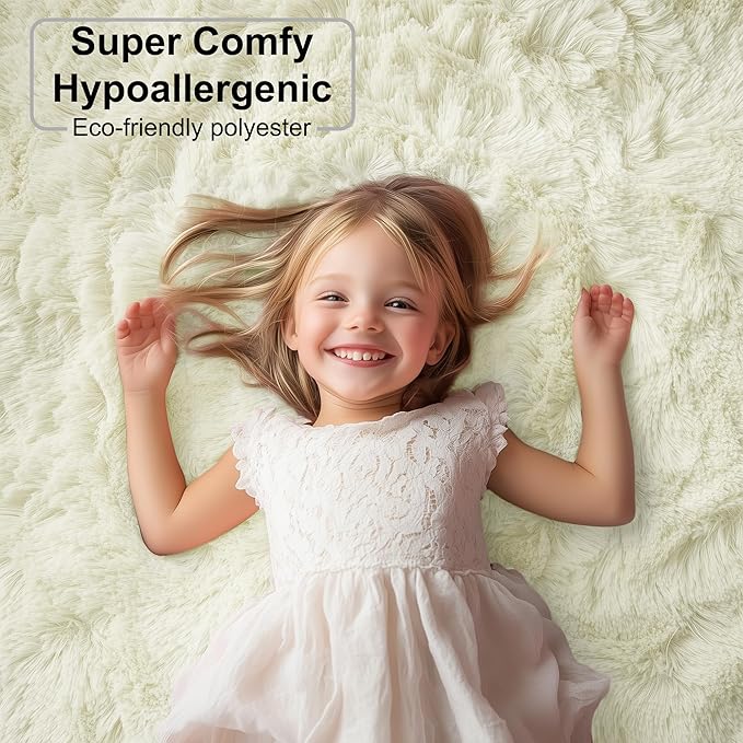 PAGISOFE Machine Washable Area Rugs for Living Room 6x9 Ft,Cream White Soft Fuzzy Shaggy Rugs for Bedroom, Office Ivory Nursery Carpet Boys Girls Dorm Pastel Rug for Kids Room Home Decor Aesthetic