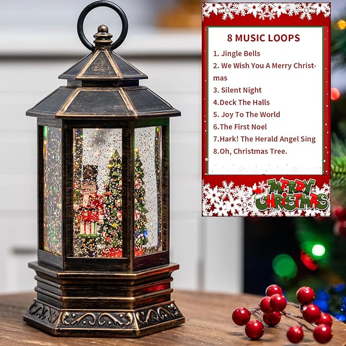 Musical Christmas Snow Globe Lantern Lighted Nutcracker Suite Scene Christmas Tree Water Lantern with Swirling Glitter Decoration