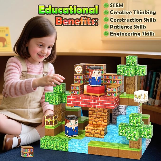 150PCS Magnetic Blocks - Magnetic Building Blocks STEM Toy, Build Mine Magnet World Craft Cubes for Kids, Magnet Blocks Montessori Sensory Toys for Toddlers, Kids Age 3-5 6-8 8-12 Boys Girls