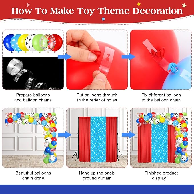 116 Pcs Boy Story Baby Shower Decorations Kit Cartoon Backdrop Includes Blue Sky White Clouds Backdrop Panels Chiffon Background Curtain Balloons for Boys Girls Birthday Party