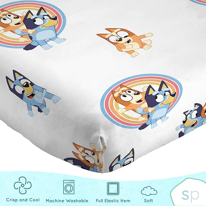 Saturday Park Bluey and Bingo Rainbow Clouds Full Sheet Set - 4 Piece 100% Organic Cotton Sheets with Pillow Cover - GOTS & Oeko-TEX Certified