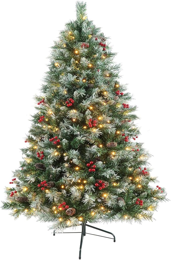 Prelit Christmas Tree with Lights 7.5ft - Premium Artificial Christmas Tree, with 1364 Branch Tips and 550 Warm Lightsm, Support Automatique, Easy Assembly,Perfect Choice for Xmas Decorations