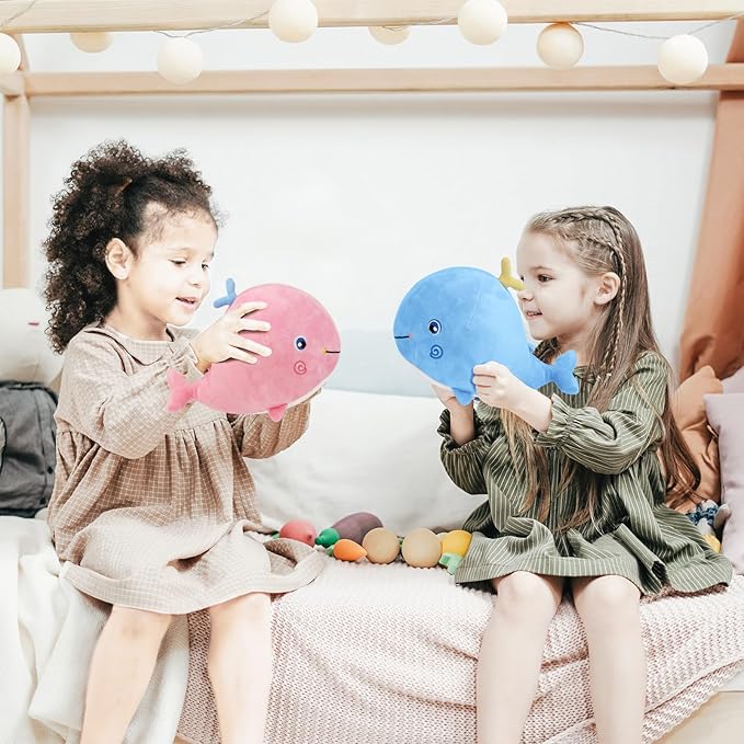 MUPI Squirting Whale Stuffed Animals Plush Pillow Cute Soft Cotton Plushies Pillows Kawaii Whale Toy Decor Gifts for Kids Boys Girls Adults (Blue, 10 Inch