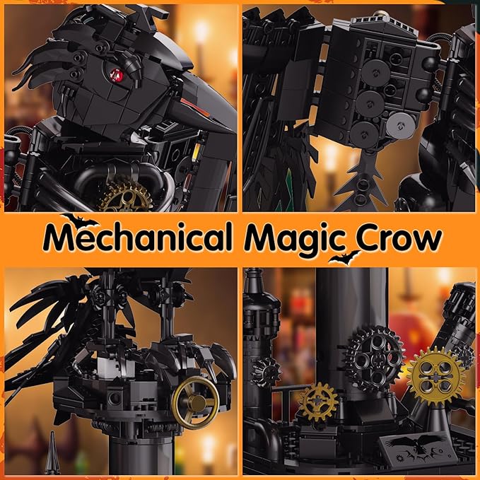 Mechanical Crow Building Block Sets for Adults, Compatible with Lego, Raven Animal Collection Model, Halloween Decor for Home or Office, STEM Toys Gift for Teens Boys and Girls 8-14 (1018PCS)