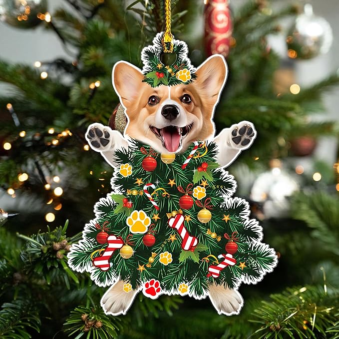 2025 Corgi Christmas Tree Ornament - Festive Holiday Acrylic Hanging Decoration with Adorable Corgi Dog - Corgi Dog Christmas Tree Topper Ornament