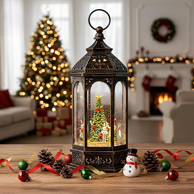 12.8'' Rotating Nutcracker Suite Scene Musical Lighted Christmas Tree Snow Globe Water Lantern with Swirling Glitter Decoration