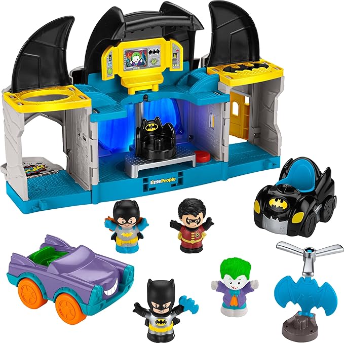DC Super Friends Fisher-Price Little People Toddler Batman Toy Deluxe Batcave Playset with Figure for Pretend Play Ages 18+ Months