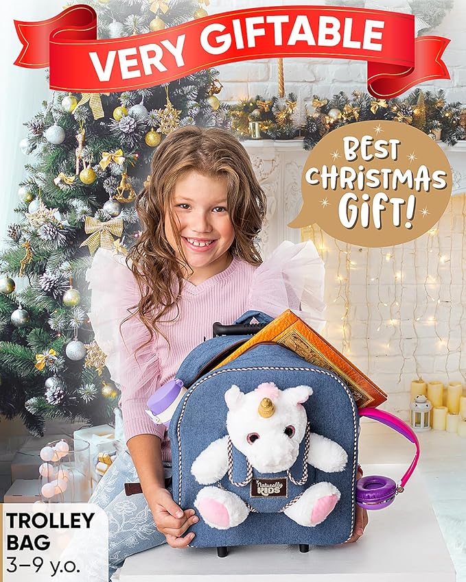 Toddler Luggage for Girls w Unicorn Toys, Kids Rolling Backpack for Girls, Toddler Suitcase, Gifts for 3 4 5 6 Year Old