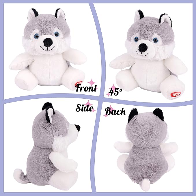 Hopearl Talking Husky Repeats What You Say Shaking Head Electric Interactive Animated Toy Speaking Plush Buddy Birthday Festival for Toddlers, 7.5''