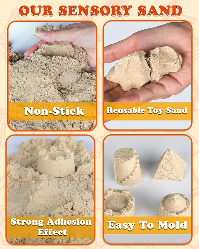 Sand Construction Site Kits, Construction Sensory Bins for Toddlers, Magic Play Sand Moldable Dream Folding Sand Boxes Zone Storage Container Castle Truck Sets Toys Bun for Kids Boys Girls