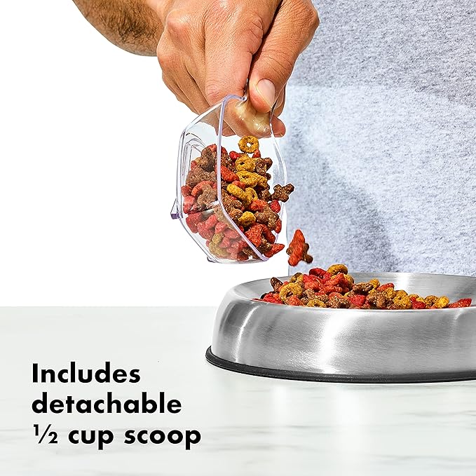 OXO Good Grips Pet POP Container – 6.0 Qt/5.7 L with Half Scoop |Ideal for up to 6.5lbs of Dog Food or 4.5lbs of Cat Food | Airtight Dog and Cat Food Storage Container | BPA Free, Clear (Pack of 4)