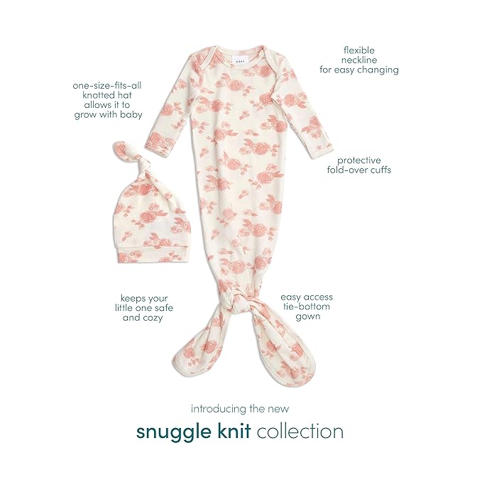 aden + anais Snuggle Knit Knotted Newborn Baby Gown & Hat Set, Rosettes