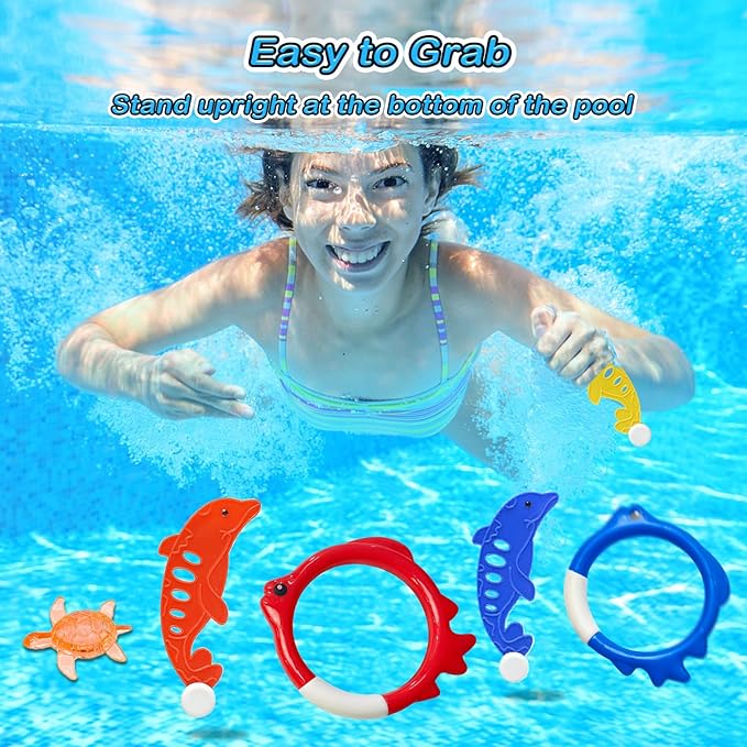 Jasonwell Pool Diving Toys Games - 25PCS Swimming Pool Toys with Dive Sticks and Rings Underwater Treasures Torpedo Bandits Fish Toy etc Fun Water Swim Toy for Boys Girls Adults Kids Teens