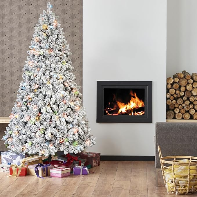 6ft Perlit Snow Flocked Christmas Tree with Lights,Artificial Christmas Tree with Pine Cones,888 Branch Tips, Premium Spruce Full Xmas Tree for Easy Holiday Setup