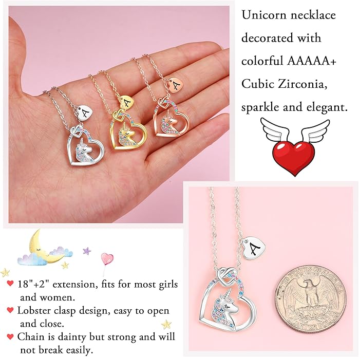 Hidepoo Stocking Stuffers for Teen Girls Kids - Colorful CZ Heart Pendant Initial Unicorn Necklaces for Girl Jewelry Birthday Gift Christmas Gifts for Grandkids Girls Kid