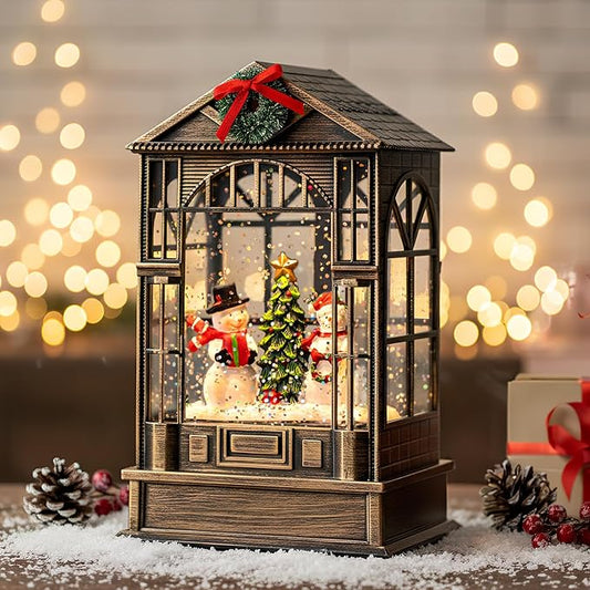 Christmas Snow Globe, Lighted Snowman Christmas Tree Scene, Musical Snow Water Lantern Swirling Glittering Holiday Decoration and Gift for Family Children or Friends
