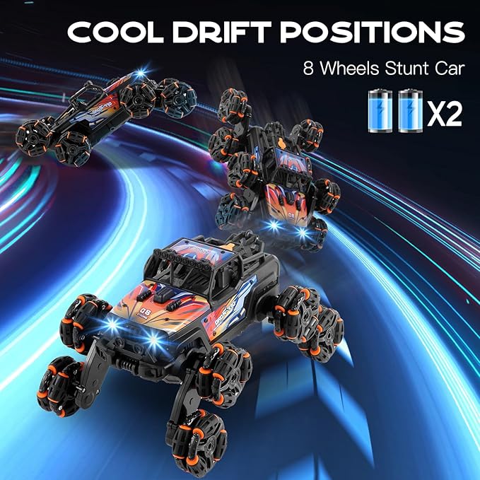8 Wheels Hand Controlled Rc Stunt Car Toys, Gesture Sensing Remote Control Cars for Boys Age 6 7 8-12 13 14 Year Old, Birthday Gifts Ideas for Kids-Orange