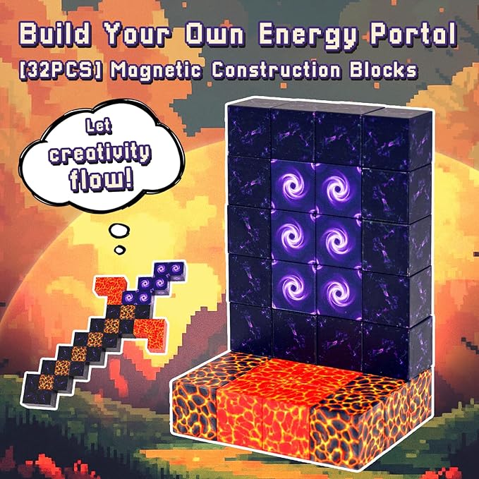 3 otters 32PCS Magnetic Building Blocks, Magnetic Cubes Portal Travel Toys for Kids Construction Sensory Toys for Toddler 3 4 5 6 7 8