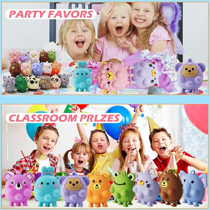 24 Pack Animal Pop Party Favors for Kids,3D Pop Animals Fidget Toys,Birthday Party Favors,Goodie Bag Stuffers,Bath Suction Toys,Treasure Box Toys,Kids Prizes