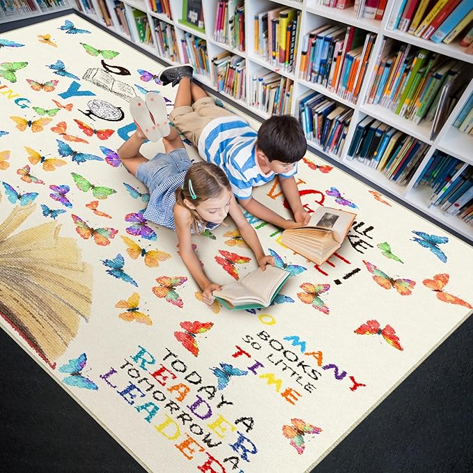 5 x 3.3 ft Large Classroom Rug Elementary Reading Educational Area Rug Kids Room Children Classroom Carpet Playroom Learning Colorful Square School Decor Seating Carpet 7 Seats