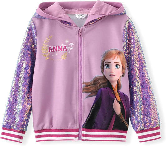 Disney Frozen Elsa Stitch Minnie Mouse Toddler Girl Jacket Sequin Zipper Hoodie Sweatshirt Coat Birthday Clothes 3-13 Years