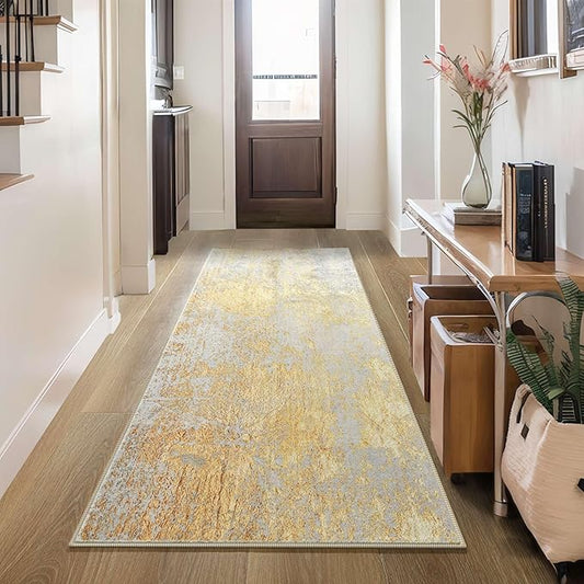 2x6 Rug Runners for Hallways Kitchen Runner Rug Non Slip Washable Long Runner Rugs with Rubber Backing Soft Abstract Carpet Runner for Hallways, Kitchen, Bathroom, Entryway (Orange, Silver & Gray)