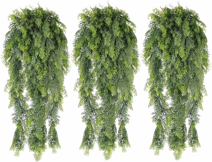 RECUTMS 3 Packs Artificial Hanging Plants Fake Plant Faux Boston Ferns Ivy Vines Greenery UV Resistant Plastic for Indoor Outdoor Room Wall Decor (White)