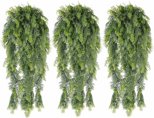 RECUTMS 3 Packs Artificial Hanging Plants Fake Plant Faux Boston Ferns Ivy Vines Greenery UV Resistant Plastic for Indoor Outdoor Room Wall Decor (White)