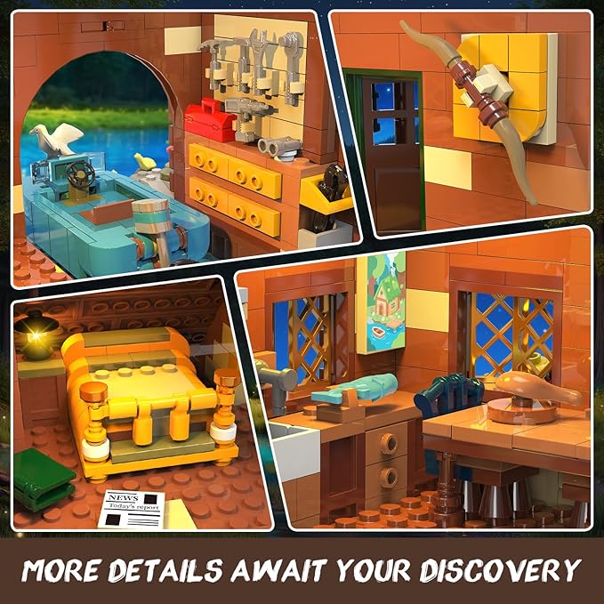 Overwater Cabin Mini Building Set with Light, 2423 PCS Wooden Forest House Building Block Toy with Boat Bike Animals, Home Decor Treehouse Construction Model Kit for Adults Teens Boys Girls 12+