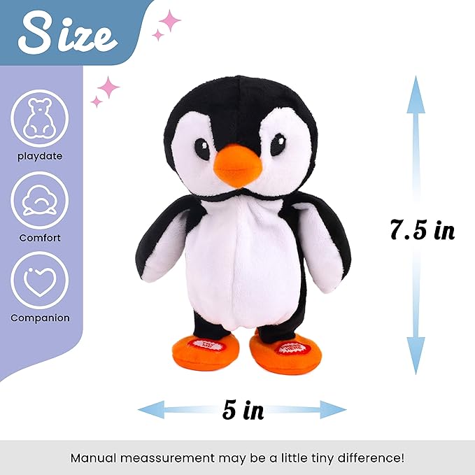 Hopearl Talking Singing Penguin Repeats What You Say Walking Electric Interactive Animated Toy Speaking Plush Buddy Gifts for Toddlers, 7.5''