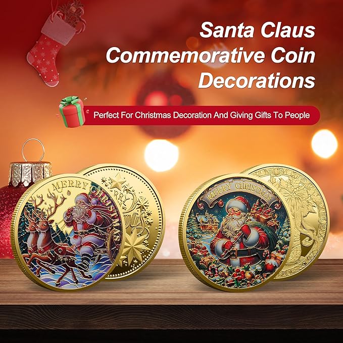 2025 New Santa Claus Commemorative Coin, Christmas Tree Decorations, Funny Santa Claus and Snow House Decorations, (sled)