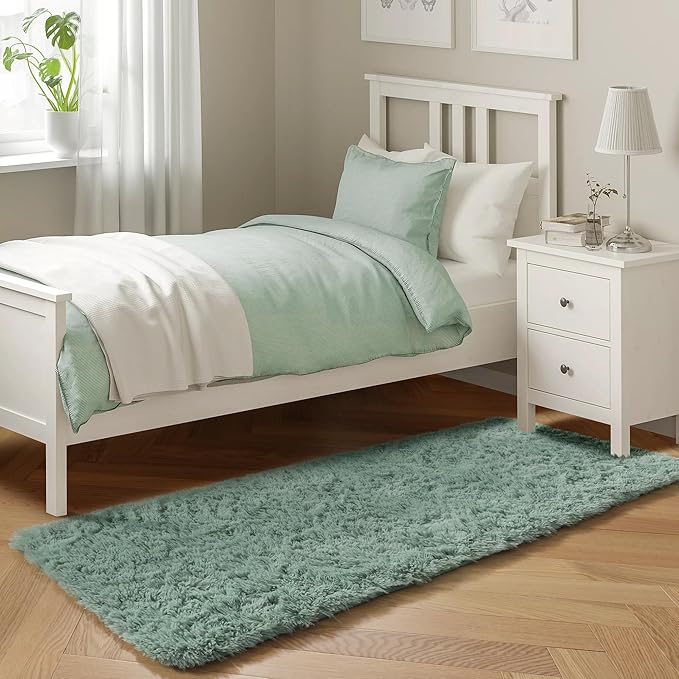 PAGISOFE Machine Washable Sage Green Runner Rugs for Bedroom Living Room Plush Fluffy Rug 2x6 Ft, Soft Carpet for Hallway, Non-Slip Indoor Floor Rugs for Nursery Kids Girls Room Home Decorative, Green