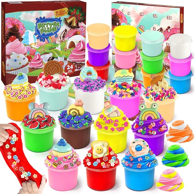Slime Advent Calendar 2025 Christmas Countdown Calendars 24 Days of Surprises for Kids with Different Texture Slime Kit Gifts for Toddler Teens Boys Girls 4 5 6 7 8 9 10 11 12 Year Old