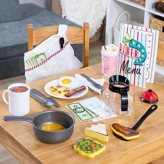 Melissa & Doug Star Diner Restaurant Play Set (41 pcs) - Pretend Play Food, Restaurant Toy Set With Cookware, Utensils For Kids, Diner Playset for Kids And Toddlers, Ages 3+