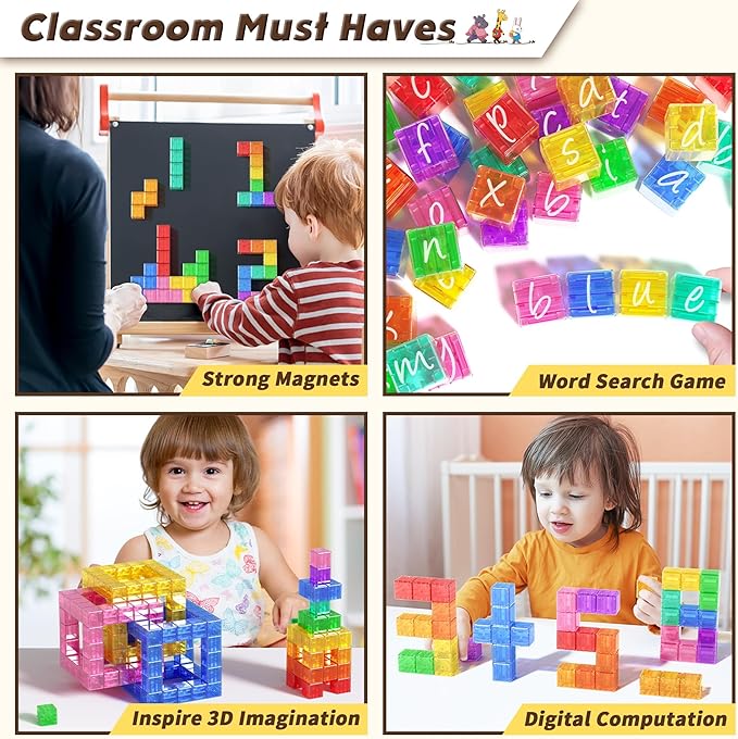 45PCS Magnetic Blocks - Transparent Magnet Cubes, Toddler Building Blocks, Sensory Autism Gifts for Kids Ages 3+, Preschool Travel Toys for 3-5 Year Old Boys and Girls