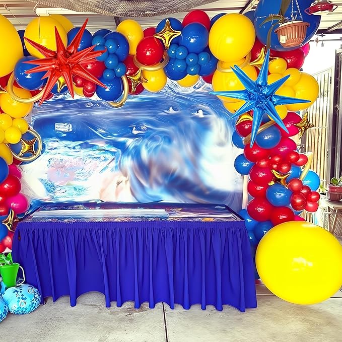 126Pcs Red Blue Yellow Balloon Arch Kit, Cartoon Hedgehog Theme Primary Color Balloon with Gold Circle Explosion Star Foil Balloon Garland Set for Boys Kids Carnival Circus Birthday Party Decorations