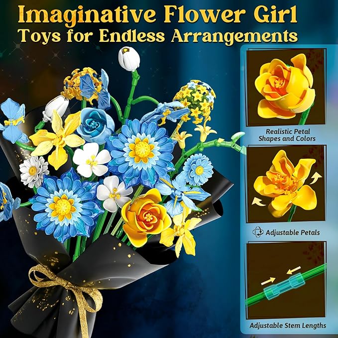 Flowers Building Kit Botanical Collection Compatible with Lego Flowers Set, Gifts for Adult Girls & Women, Home and Office Decor Gift for Christmas Day, Valentines, Birthday